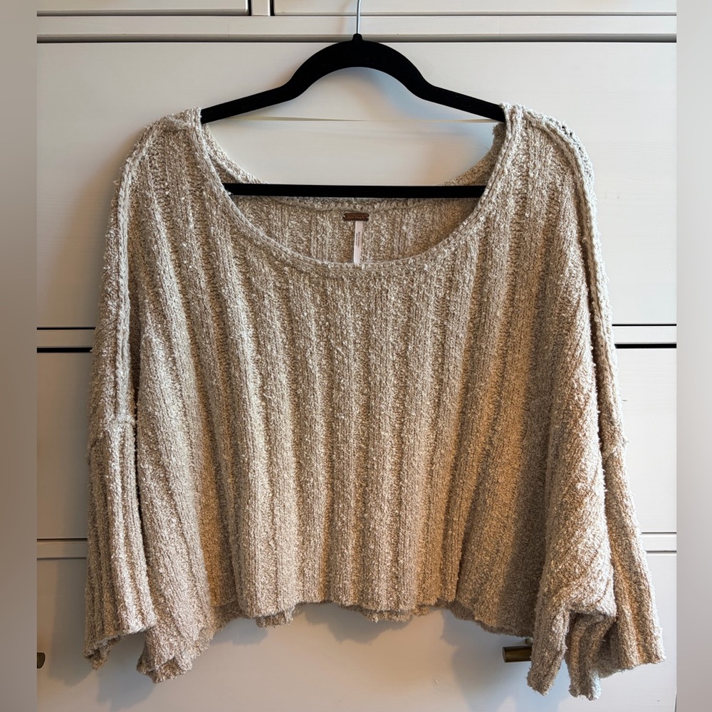Free People Beige Half Sleeve Cropped Sweater
